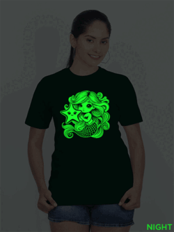 Bgreen Cotton Cute Mermaid Glow in Dark Women T-shirt