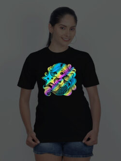 Black Cotton Cute Mermaid Rainbow Women T-shirt