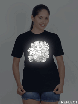 Nblue Cotton Cute Mermaid Reflective Women T-shirt