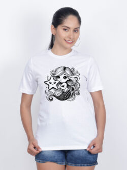 White Cotton Cute Mermaid Women T-shirt