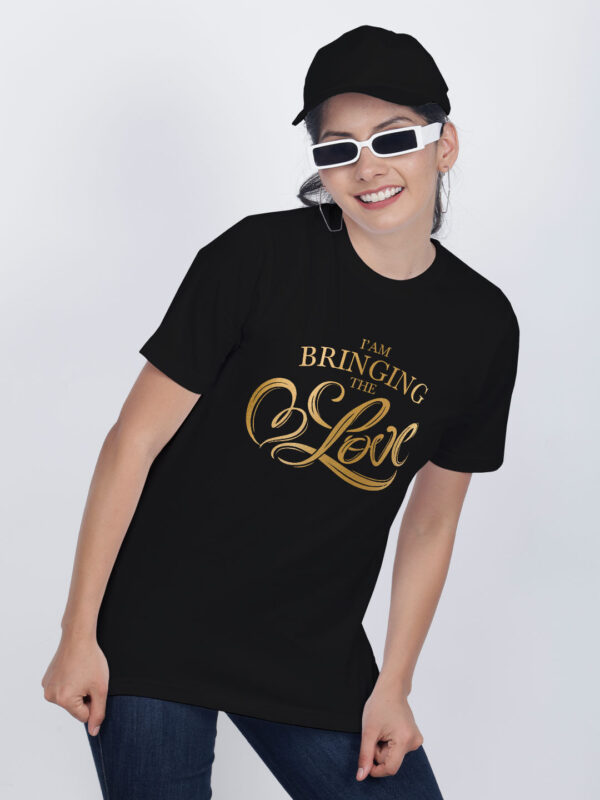 Black Cotton Bringing the Love Gold Printed Printed Women T-shirt