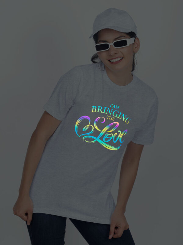Grey Cotton Bringing the Love Rainbow Women T-shirt