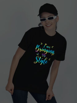 Black Cotton Bringing the Style Rainbow Women T-shirt