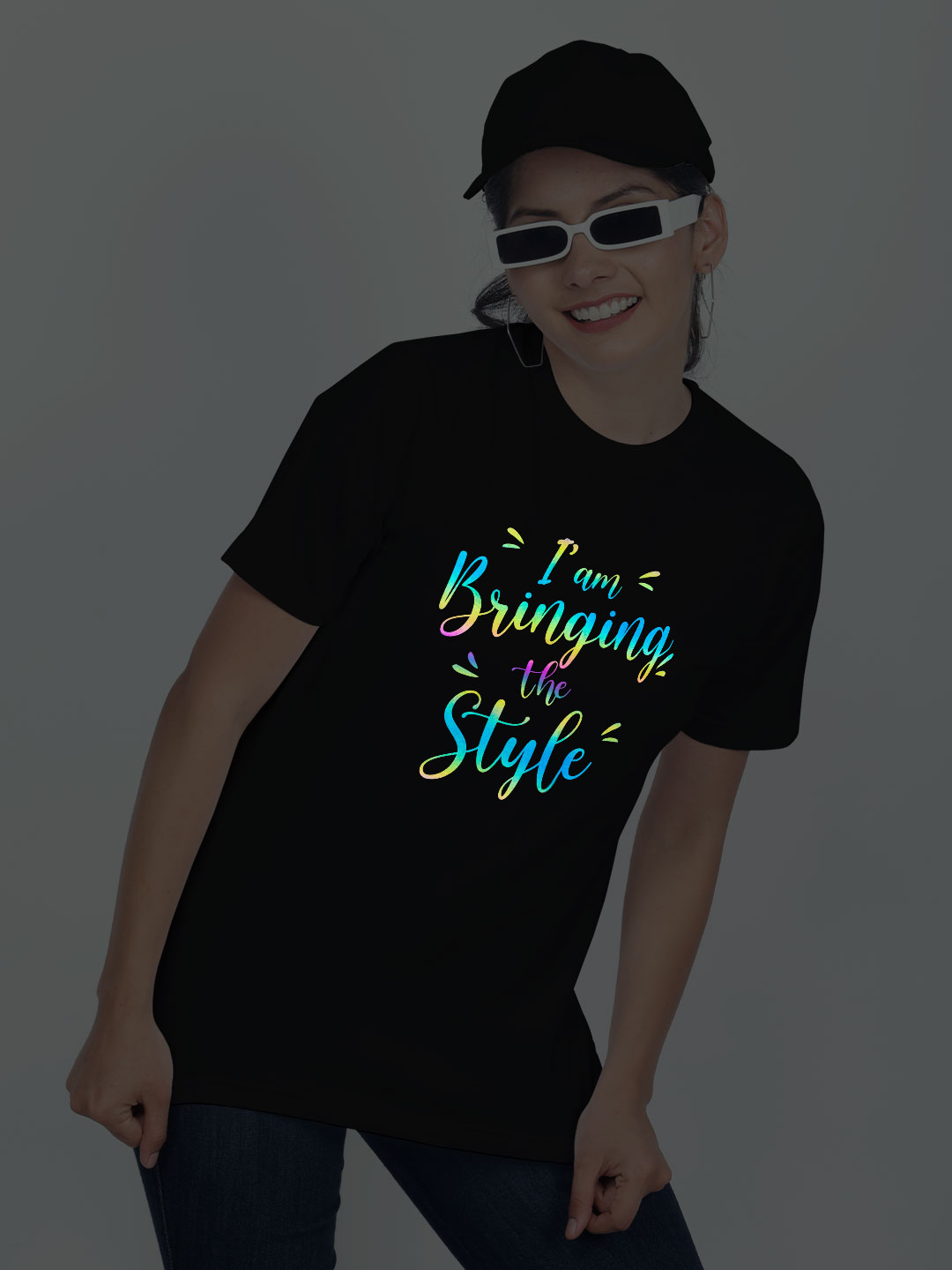 Black Cotton Bringing the Style Rainbow Women T-shirt