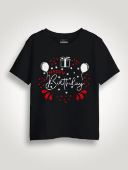 Black Cotton Happy Birthday Kids T-shirt