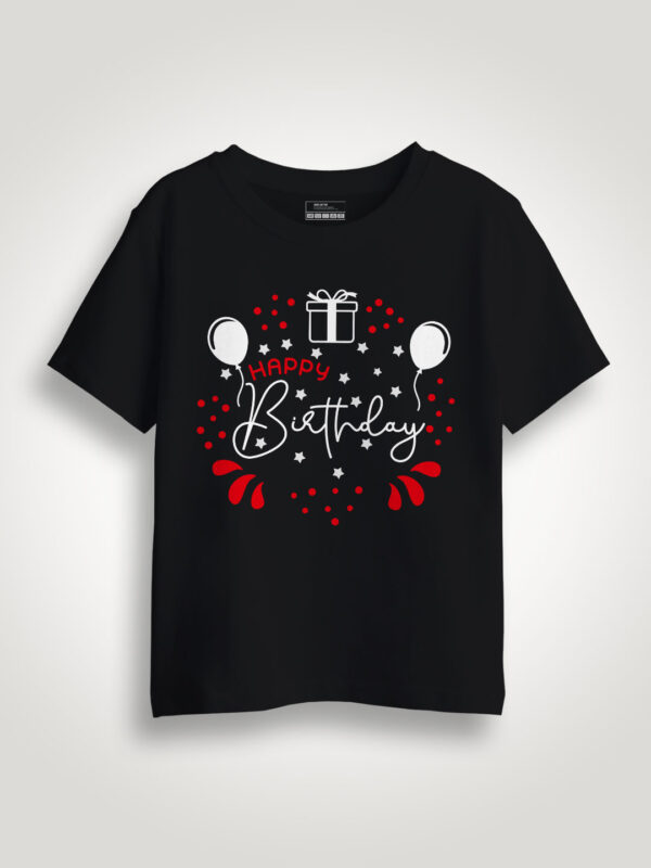 Black Cotton Happy Birthday Kids T-shirt