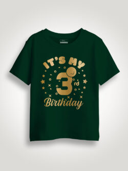 Bgreen Cotton My 3rd Birthday Gold Printed Kids T-shirt