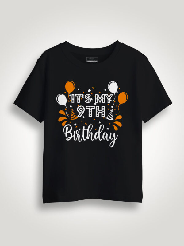 Black Cotton My 9th Birthday Kids T-shirt