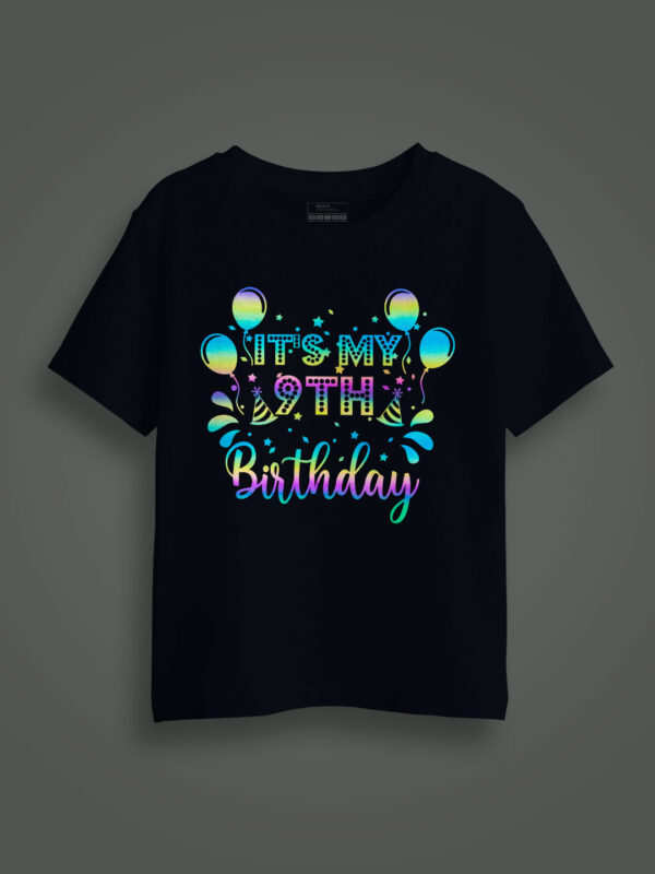 Nblue Cotton My 9th Birthday Rainbow Reflective Kids T-shirt