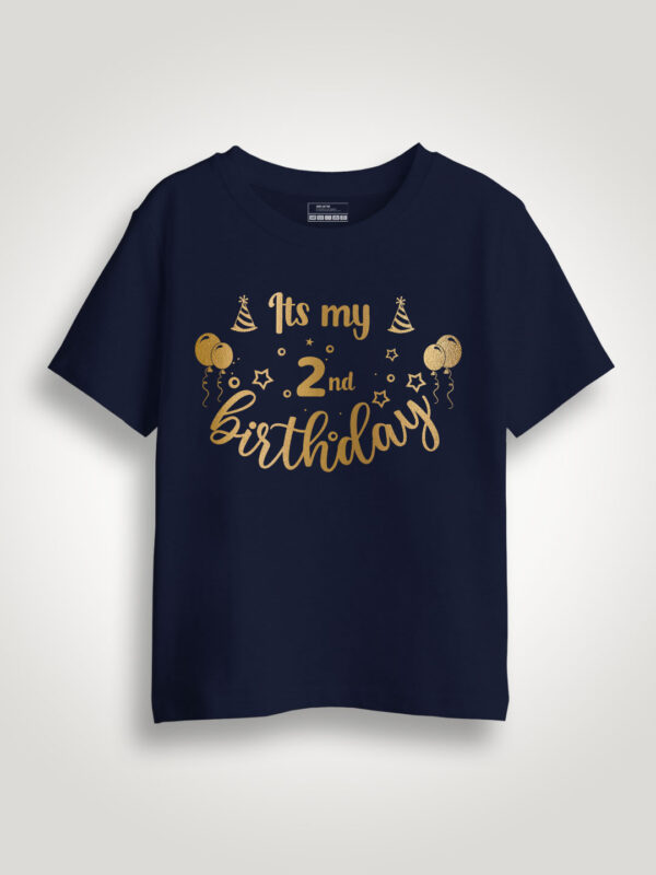 Nblue Cotton My 2nd Birthday Gold Printed Kids T-shirt