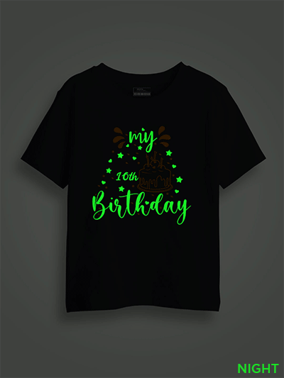 Black Cotton My 10th Birthday Kids Glow in Dark T-shirt
