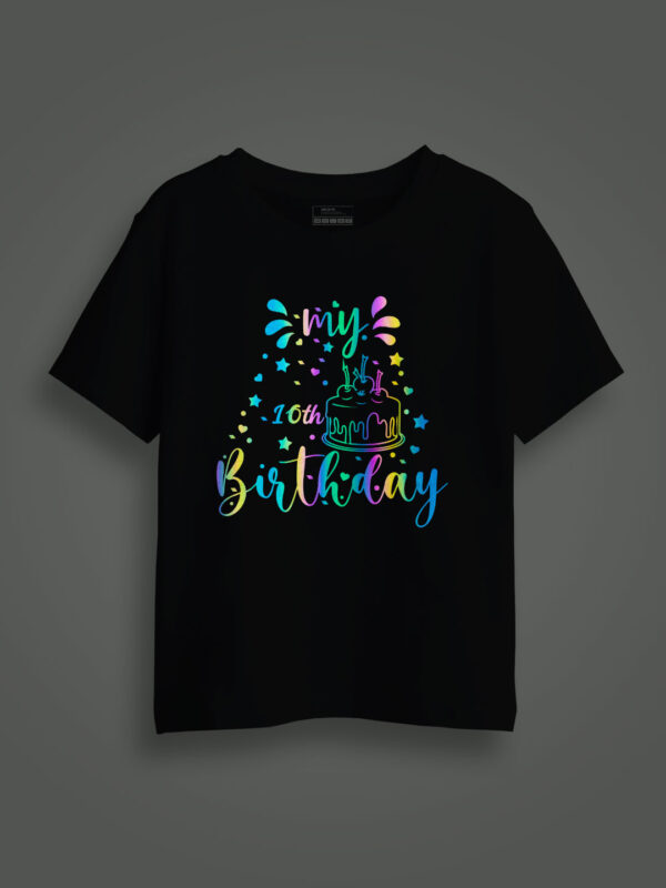 Black Cotton My 10th Birthday Rainbow Reflective Kids T-shirt