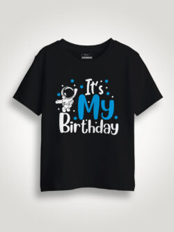 Black Cotton Astronaut with Birthday Kids T-shirt