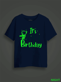 Rblue Cotton Astronaut with Birthday Kids Glow in Dark T-shirt