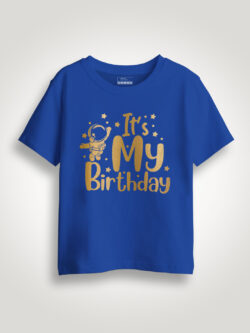 Rblue Cotton Astronaut with Birthday Gold Printed Kids T-shirt