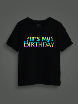 Black Cotton It's my Birthday Rainbow Reflective Kids T-shirt