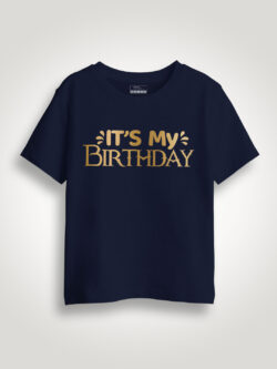 Nblue Cotton It's my Birthday Gold Printed Kids T-shirt