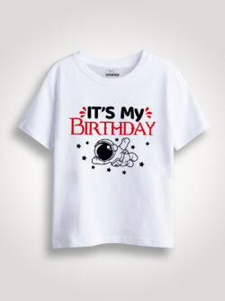 White Cotton Birthday Astronaut Kids T-shirt