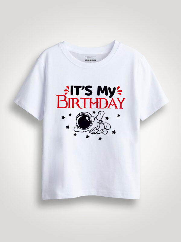 White Cotton Birthday Astronaut Kids T-shirt