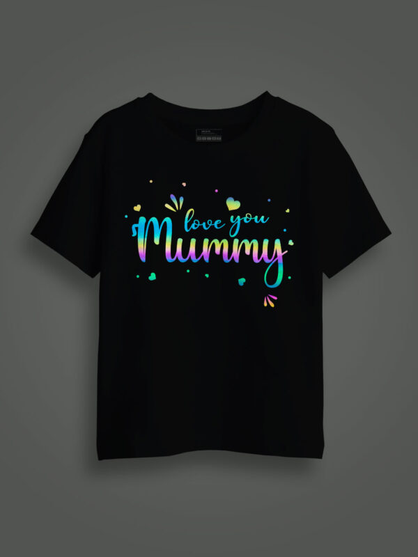 Black Cotton Love you Mummy Rainbow Reflective Kids T-shirt