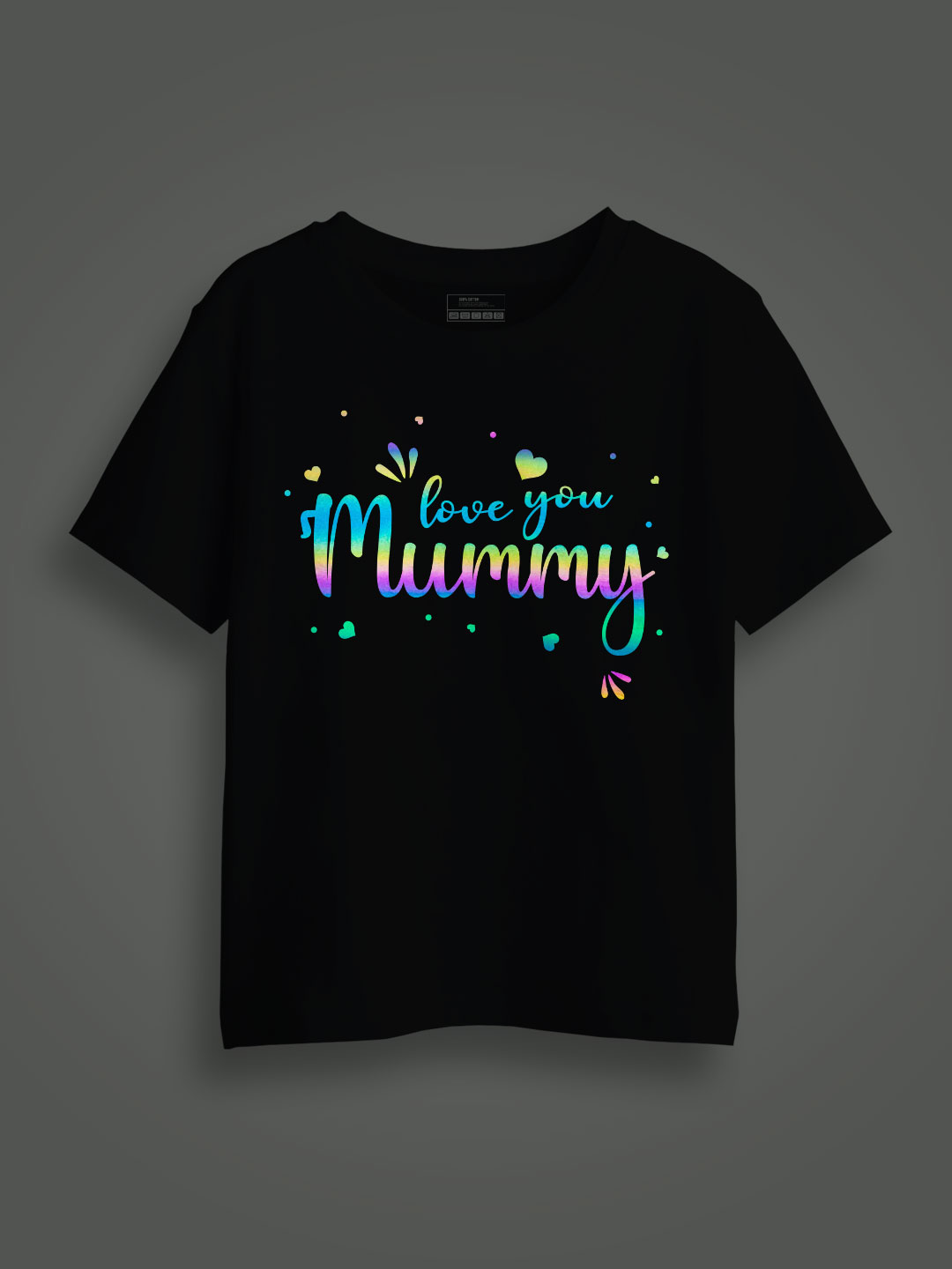 Black Cotton Love you Mummy Rainbow Reflective Kids T-shirt
