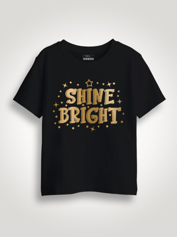 Black Cotton Shine Bright Gold Printed Kids T-shirt