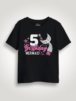 Black Cotton 5th Birthday Mermaid Kids T-shirt