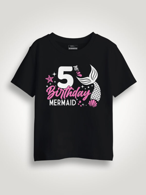 Black Cotton 5th Birthday Mermaid Kids T-shirt