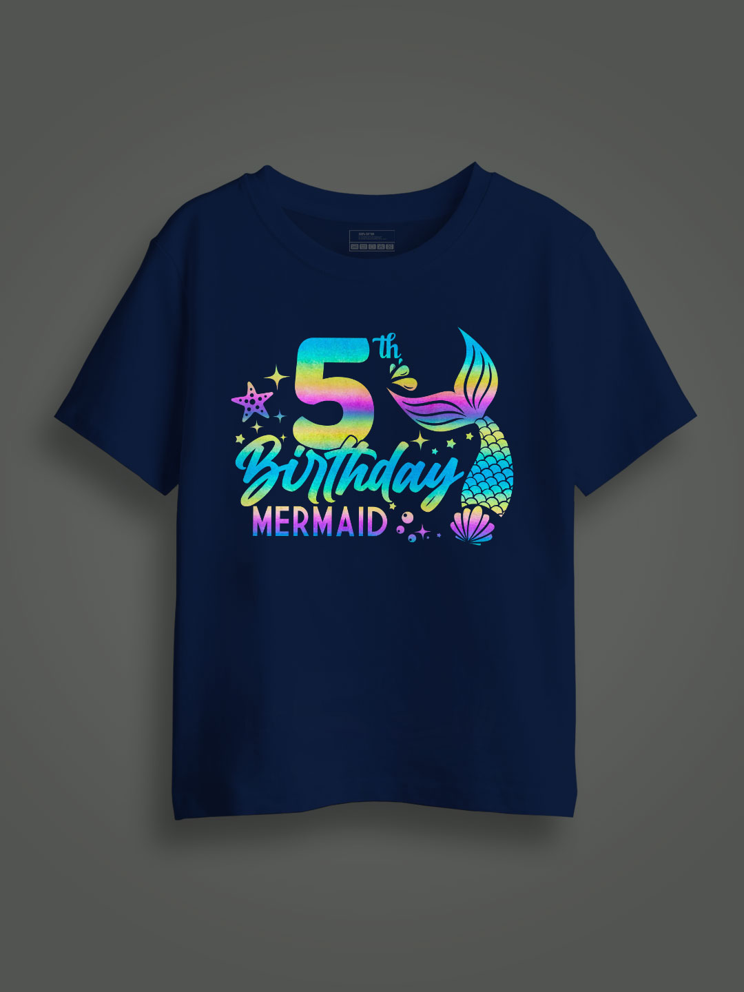 Rblue Cotton 5th Birthday Mermaid Rainbow Reflective Kids T-shirt