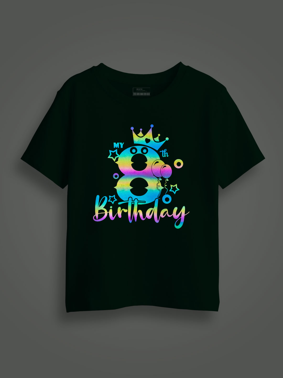 Bgreen Cotton My 8th Birthday Rainbow Reflective Kids T-shirt