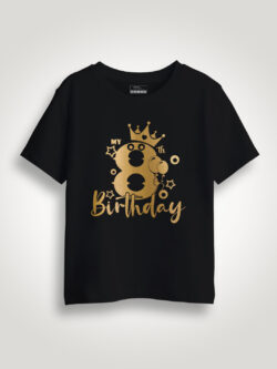 Black Cotton My 8th Birthday Gold Printed Kids T-shirt