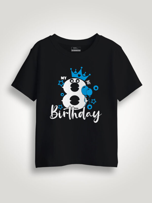 Black Cotton My 8th Birthday Kids T-shirt