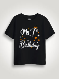 Black Cotton 7th Birthday Kids T-shirt