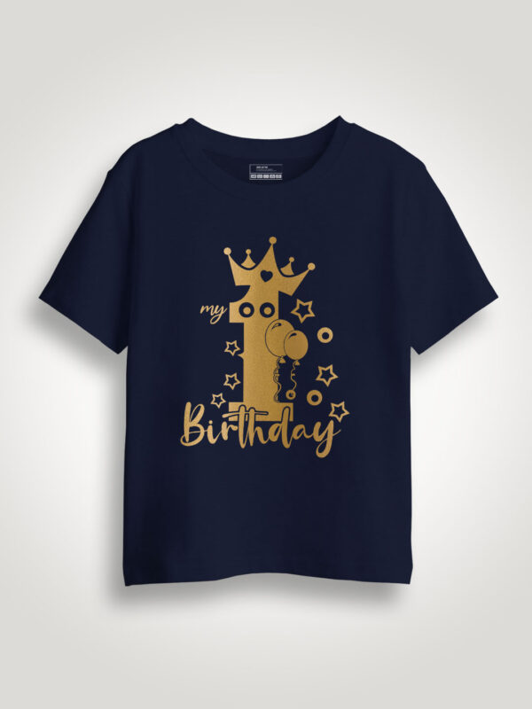 Nblue Cotton 1st Birthday Gold Printed Kids T-shirt