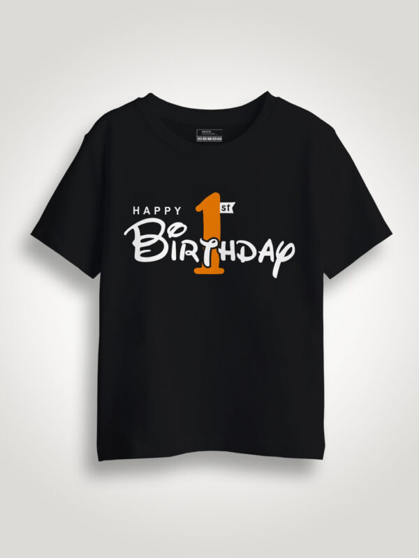 Black Cotton 1st Birthday Flag Kids T-shirt