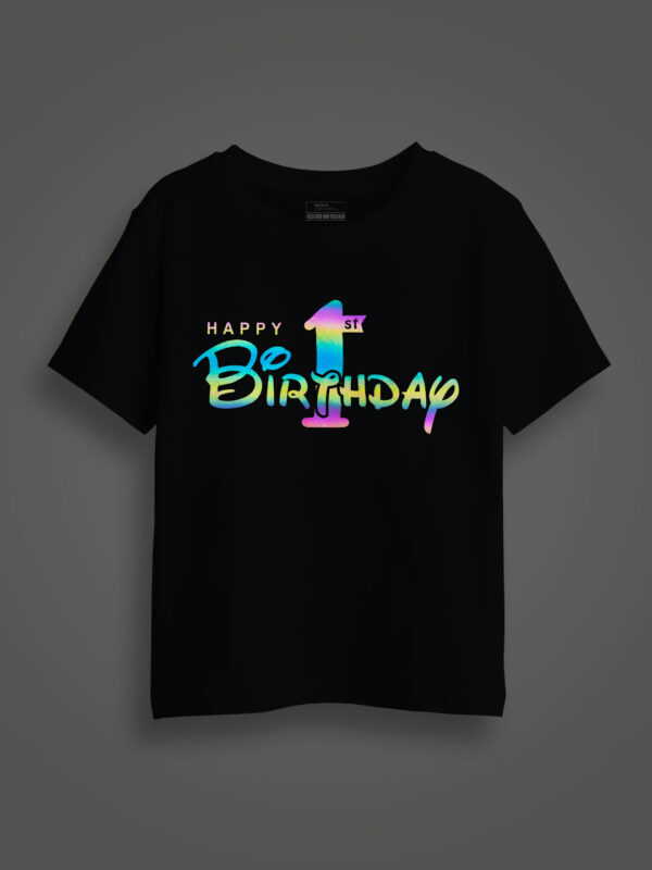 Black Cotton 1st Birthday Flag Rainbow Reflective Kids T-shirt