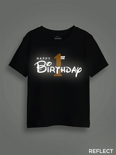 Black Cotton 1st Birthday Flag Reflective Kids T-shirt