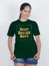 Women Customize Bottle Green Gold Printed Tshirt