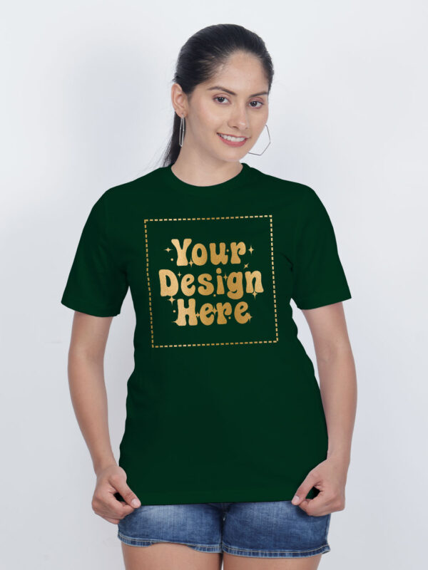 Women Customize Bottle Green Gold Printed Tshirt - Image 1