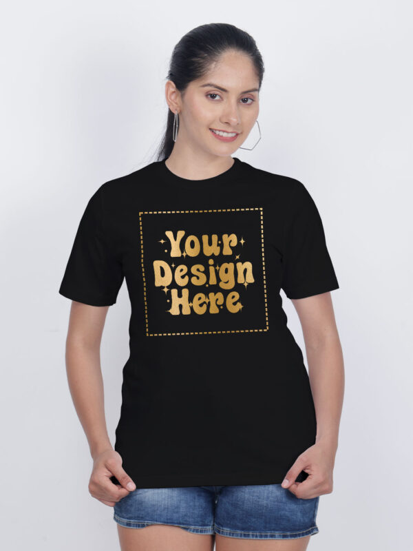 Women Customize Black Gold Printed Tshirt - Image 1