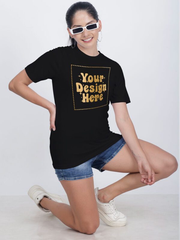 Women Customize Black Gold Printed Tshirt - Image 3