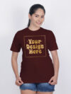 Women Customize Maroon Gold Printed Tshirt