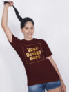 Women Customize Maroon Gold Printed Tshirt - Image 2