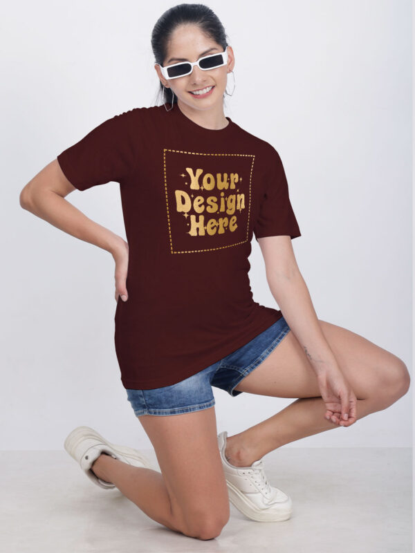 Women Customize Maroon Gold Printed Tshirt - Image 3