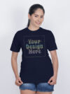Navy Blue Rainbow Reflective Women Customize Tshirt - Image 4