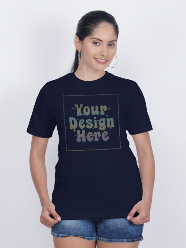 Navy Blue Rainbow Reflective Women Customize Tshirt - Image 4