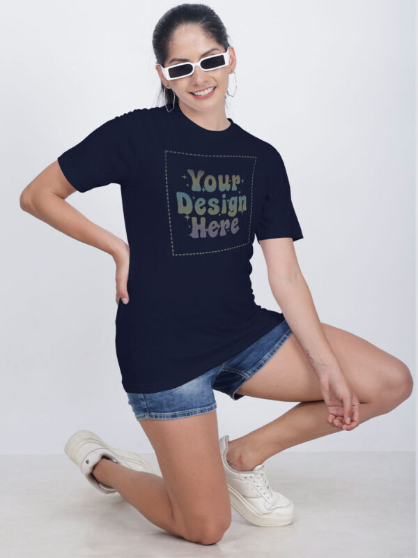 Navy Blue Rainbow Reflective Women Customize Tshirt - Image 2