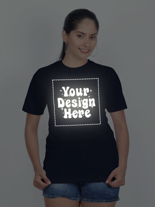 Customize Reflective Women Navy Blue Tshirt - Image 1