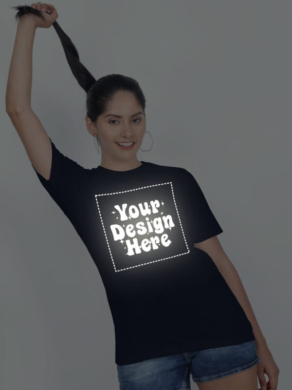 Customize Reflective Women Navy Blue Tshirt - Image 3
