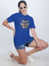 Women Customize Royal Blue Gold Printed Tshirt - Image 3